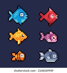 Pixel art set of fish.