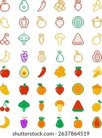Pixel art set of fruits and vegetables