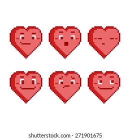 Pixel art set funny hearts