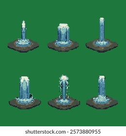 Pixel art set of geysers