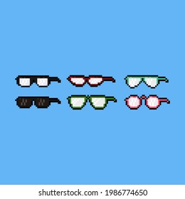 Icono de conjunto de arte de píxeles de lentes.