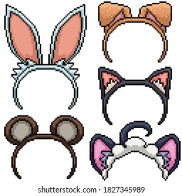 pixel art set isolated animal ear costume