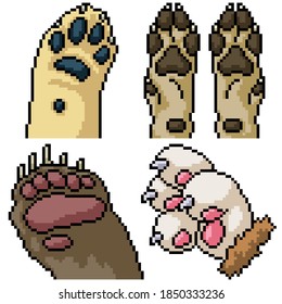 pixel art set isolated animal paw