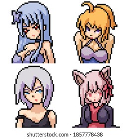 pixel art set isolated anime girl