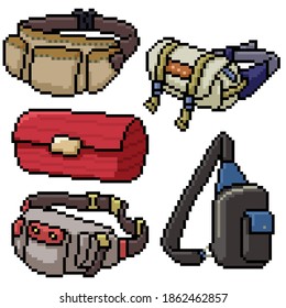 pixel art set isolated bag fashion