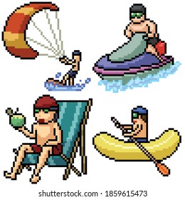 pixel art set isolated beach activity