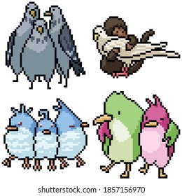 pixel art set isolated bird friend