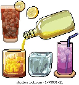 Pixel Art Set Isolated Cold Drink