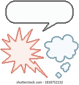 pixel art set isolated commic balloon