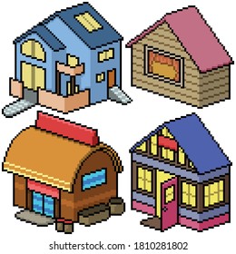 Pixel Art Set Isolated Cozy House