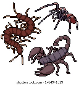 pixel art set isolated dangerous insect