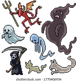 pixel art set isolated death demon spirit