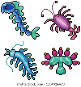 pixel art set isolated deep sea creature