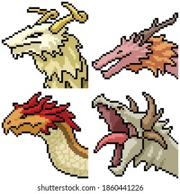 pixel art set isolated dragon portrait