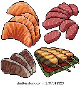 conjunto de imágenes en píxeles sashimi de pescado aislado