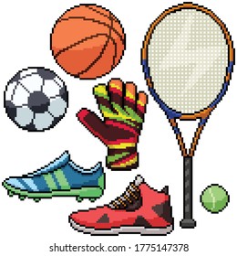 pixel art set isolated football basketball tennis