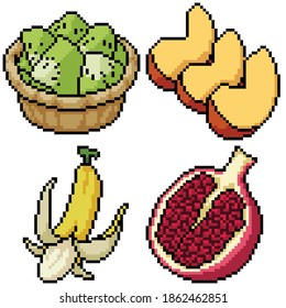 pixel art set isolated fruit dessert