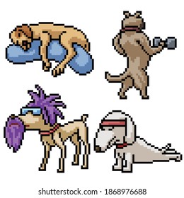 pixel art set isolated funny dog