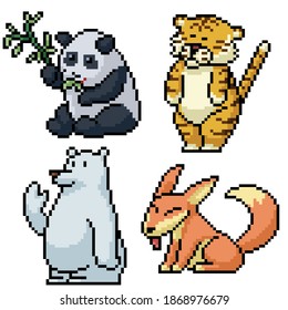 pixel art set isolated funy animal