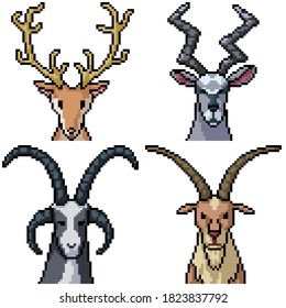 pixel art set isolated goat head