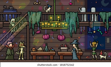 pixel art set isolated halloween party