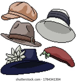 Pixel Art Set Isolated Hat Fashion