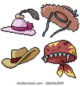 Pixel Art Set Isolated Hat Fashion