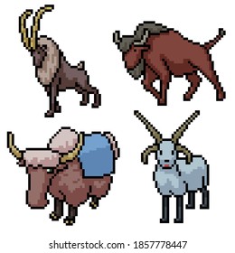pixel art set isolated horn mammal
