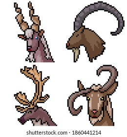 pixel art set isolated horned mammal