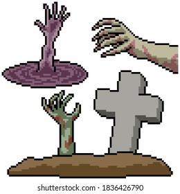 conjunto de imágenes de píxeles mano de horror aislada