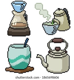 pixel art set isolated hot drink