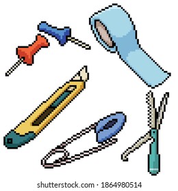pixel art set isolated house tool