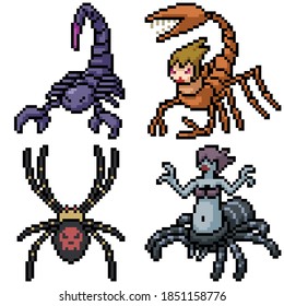 pixel art set isolated insect monster