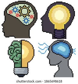 pixel art set isolated intelligent brain