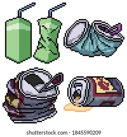 pixel art set isolated junk empty can