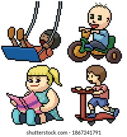 juego de imágenes en píxeles de niños aislados