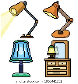 pixel art set isolated lamp furniture