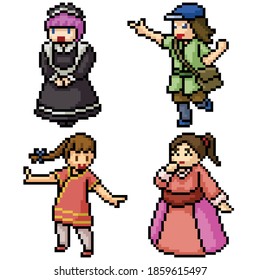 pixel art set isolated lovely woman
