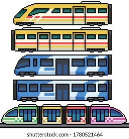 pixel art set isolated modern train