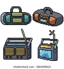 pixel art set isolated old radio