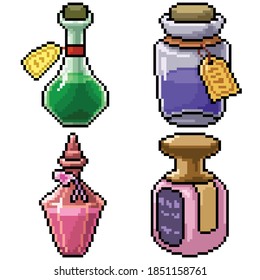 pixel art set isolated perfume bottle