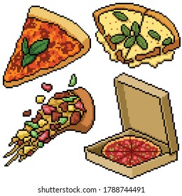 pixel art set isolated pizza meal
