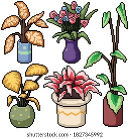 pixel art set isolated plant decoration