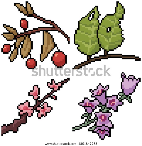 Pixel Art Set Isolated Plant Brunch Stock Vector (Royalty Free ...