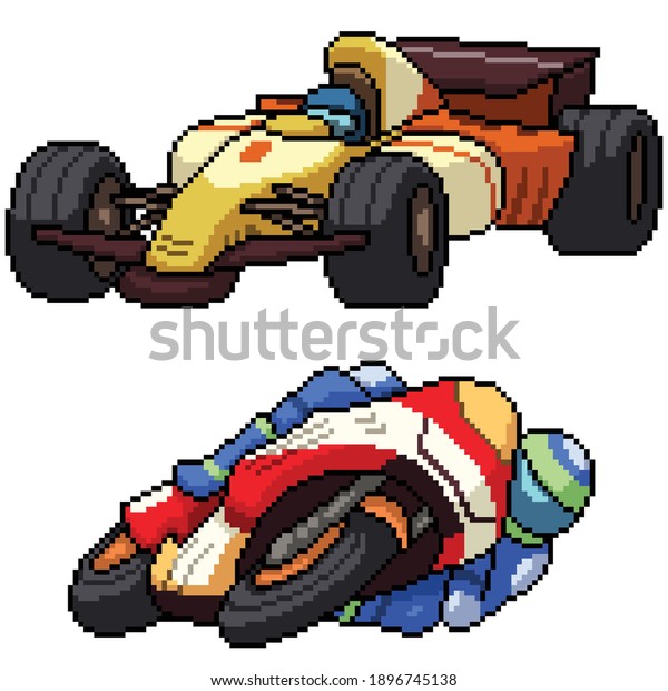 pixel art set isolated race\
car