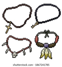 conjunto de píxeles de arte collar religioso aislado