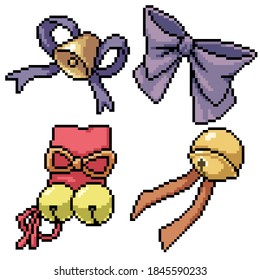pixel art set isolated ribbon bell