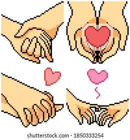 Pixel Art Set Isolated Romance Hand