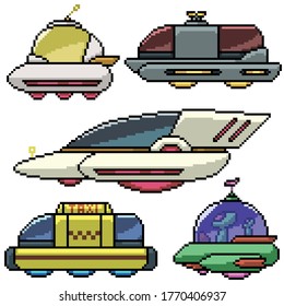 pixel art set isolated sci-fi car