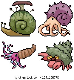 pixel art set isolated shell monster